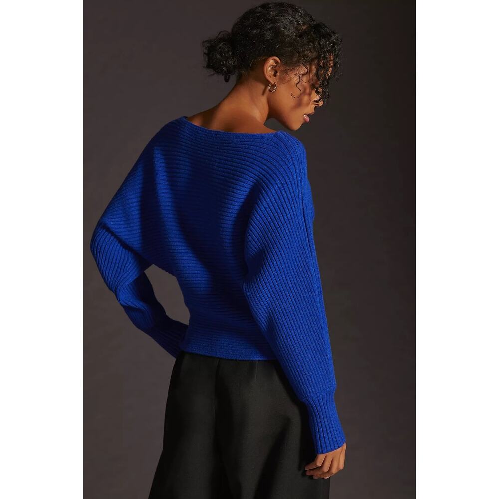 Women's Anthropologie Ribbed Pullover Sweater in Cobalt Blue Size XS - Picture 2 of 7